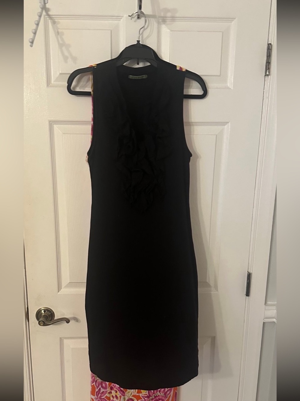 Velvet by Graham & Spencer Black Ruffle Sleeveless Dress Medium USA Cotton
